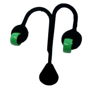 Vintage DIRECTION ONE Green Enamel Huggie Hoop Clip On Earrings